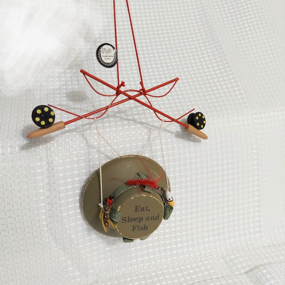 EAT SLEEP FISH Fishing Bucket Hat Christmas Ornament Poles Fly Reel